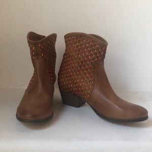 Miista Brown Heeled Boots w Orange Stitching